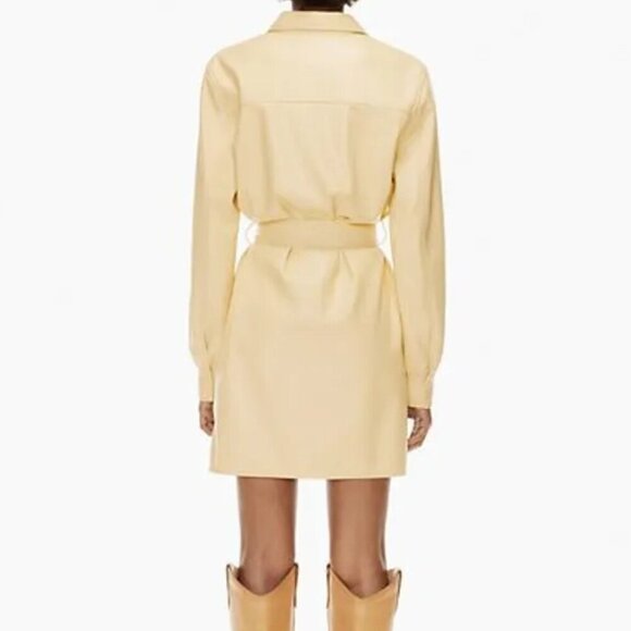 ARITZIA Wilfred Caroline Belted Vegan Leather Dress in Wheat Size 2XS - Picture 4 of 8